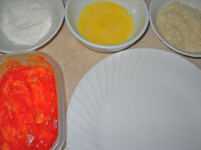 breading station to dip chicken into 